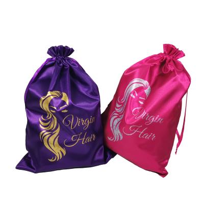 China Fashionable Gift Pouch Logo Printed Custom Private Gift Bag Silk Satin Hair Extension Wig Bag for sale