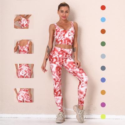 China Breathable Workout Wear Print Tie Die Sports Bra Yoga Leggings Women Sexy Sportswear for sale