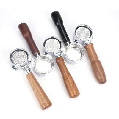 China Sustainable Espresso Tool Barista Stainless Steel 3 Ears Olive Wood Handle 54mm Bottomless Portafilter Coffee 51mm 58mm for sale