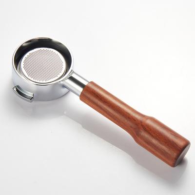 China Sustainable High quality 51mm 54mm 58mm Wooden Handle Naked Stainless Steel Bottomless Espresso Machine Coffee Portafilter barista tools for sale