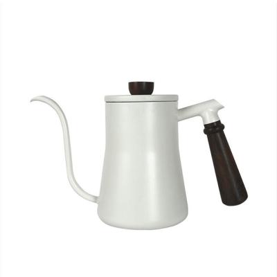 China Stocked Tea Kettle 600ml 304 Stainless Steel Coffee Pot Coffee Kettle with Long Wooden Handle for sale