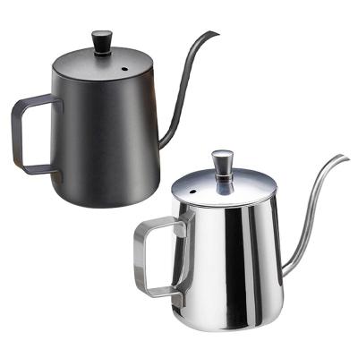 China Stocked 600ml 304 Stainless Steel Long Spout Narrow Drip Kettle Gooseneck Hand Pour Over Coffee Pot Bartender Tools for sale