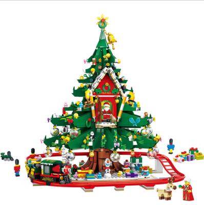 China DIY TOY Christmas tree toy with train railway building blocks for kids gift bricks toys for sale