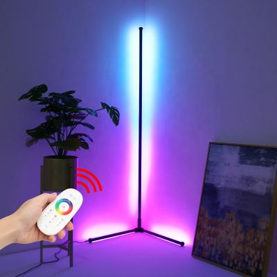 China Modern Standing LED Lamp Triangle RGB RGBW Corner Floor Lamp With RF Remote Controller For Bedroom for sale