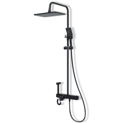 China OEM Modern Stainless Steel Style Panel Shower Mixer Temperature Control Faucet Bathroom Brass Outdoor Shower Set Black for sale