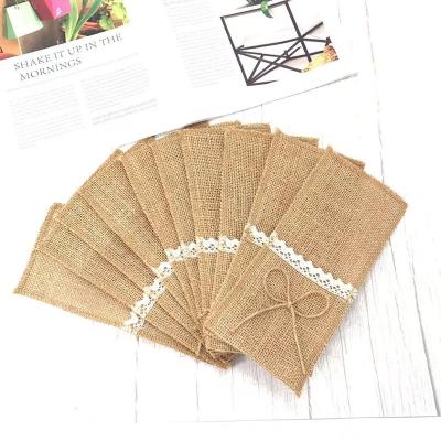 China Natural DIY Accessories Rectangle Shaped Lace Knife Decorations Cutlery Bag Burlap Lace Tableware Utensil Holders and Fork Bag Holder for sale