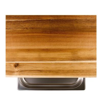 China Large sustainable high quality acacia wood cutting board with stainless steel drawer tray for food for sale