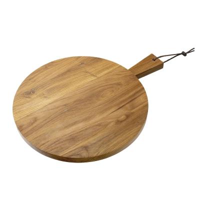 China Sustainable Customized Charcuterie Board Round Oak Wood Pizza Cutting Board With Handle for sale