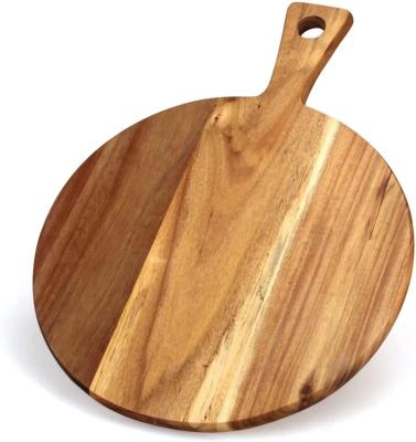 China Sustainable 16 Inch Acacia Wood The Log Pizza Cheese Chopping Cutting Board With Handle for sale