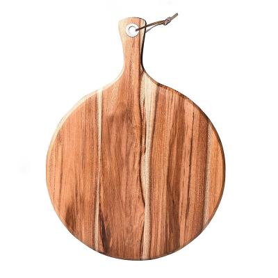 China Viable Wholesale Low MOQ Natural Acacia Wood Pizza Cutting Board For Cheese Pizza With Handle for sale