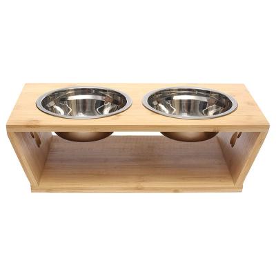 China Shenzhen Bamboo Stainless Premium Sustainable Pet High Bowls Feeder-Double 2 Pieces for sale