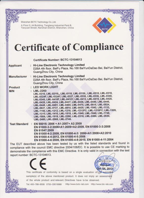 CE certification - HI-LINE ELECTRONIC TECHNOLOGY LIMITED