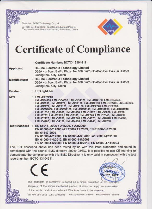 CE certification - HI-LINE ELECTRONIC TECHNOLOGY LIMITED