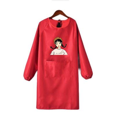 China SANITARY Red Adult Shirt Cartoon Long Sleeve Work Kitchen Apron Can Be Customized for sale