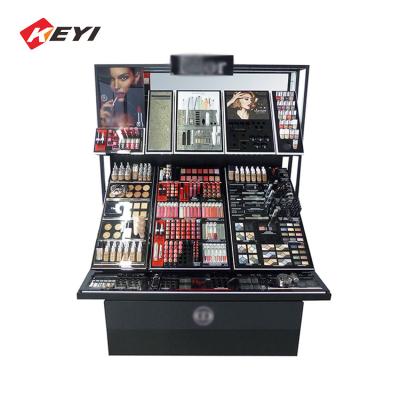 China Retail Cosmetic Display Shelf Metal Wood Display Racks Cosmetics Beauty Supply Store Shelf Makeup Stand Showcase Display for sale