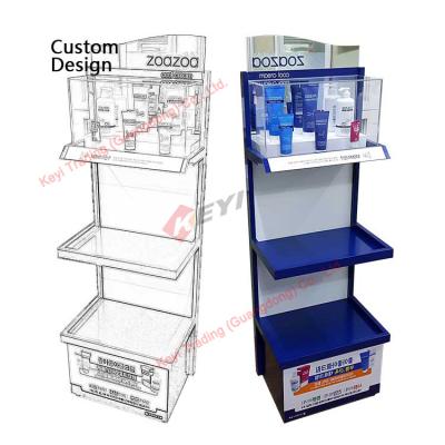 China Customized Cosmetic Shop Floor Standing Metal Display Stand Skincare Products Display Beauty Salon Display Rack for sale