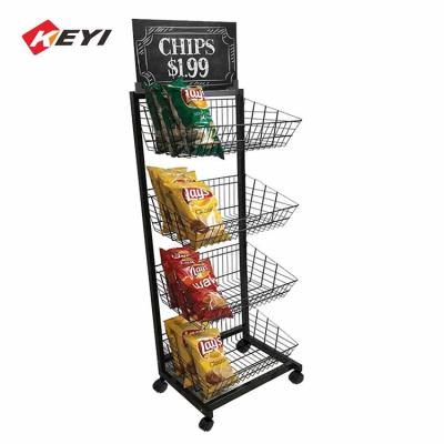 China Retail Store Metal Iorn Wire Basket Stand Wire Snack Display Rack for sale