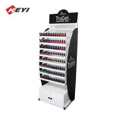 China Custom Store makeup display rack Metal Nail Polish Shelf With Storage Drawer for sale