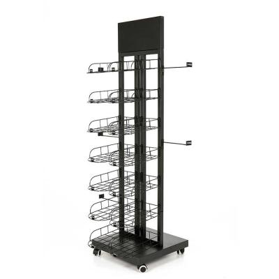 China High Quality 2 Way Black Floor Metal Display Rack For Baseball Hat for sale