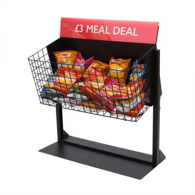 China Height Adjustable Metal Wire Dump Bin Merchandiser Stand Snack Display Rack for sale