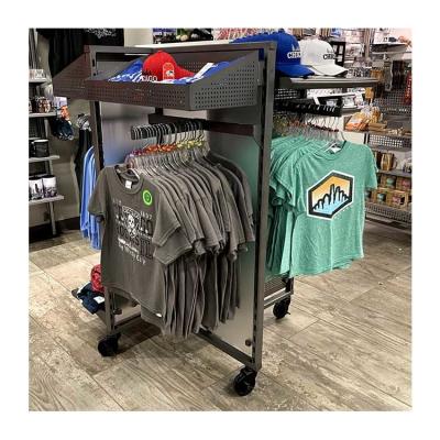 China Freestanding Adjustable Shelves Metal Clothing Store T-Shirt Display Rack for sale