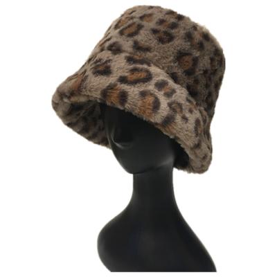 China Furry Fisherman Cap Lady Fashion Panama Bucket Faux Fur Leopard Cow Winter Picture Hats Women Sun Warm Outdoor Soft Velvet Hat Fluffy for sale