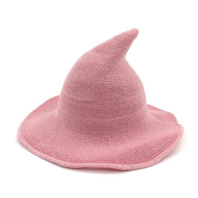 China Picture Kids Witch Modern Hat Costume Foldable Sharp Headed Wool Felt Halloween Party Witch Warm Autumn Winter Cap Toddler Hat for sale