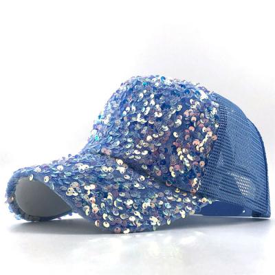 China New JOINT Mesh Ponytail Baseball Cap Women Snapback Dad Hat Mesh Trucker Women Cover Up Messy Bun Hip Hop Sequin Adjustable Hats for sale