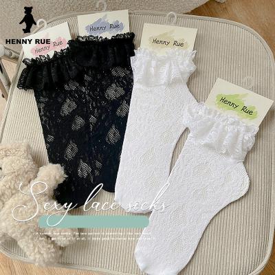 China Hot Selling QUICK DRY Retro Soft Lolita Ruffle Black White Lace Women's Transparent Socks for sale