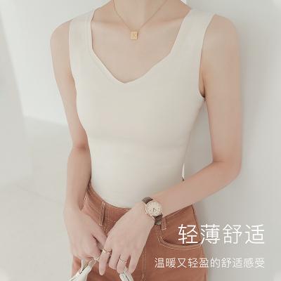 China Breathable 2022 New Design Solid Color Airgel Keep Warm Shaped Collar Underwear Vest For Women for sale