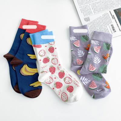 China 2022 Cute Strawberry Socks Autumn Winter Mid Calf Cotton Women Sports Colorful Fruit Socks for sale