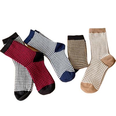 China Autumn Winter Cotton Plaid Socks 2022 breathable for women checked plaid women socks for sale