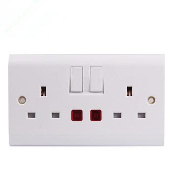 China high quality 13A double switch socke double 13A switch socke UK standard switched double socket outlet 250V 13A electric wall socket electrical accessories wall switches electrical sockets and switches for sale