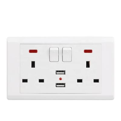 China 13A Switched Socket With USB 13A Switched Socket With Dual 13A 220v UK USB VGT Power Socket With White USB Switch And Electrical Outlet Wall Switches for sale