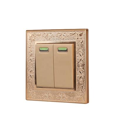 China 2 Gang 1 Way Wall Switch 2 Way Wall Switch Motion Sensor Light Wall Switch PC Cover Spray Painting Gold Floral Panel Led Light 2 Standard 1 way 10A BS 220V-250V band 1 for sale