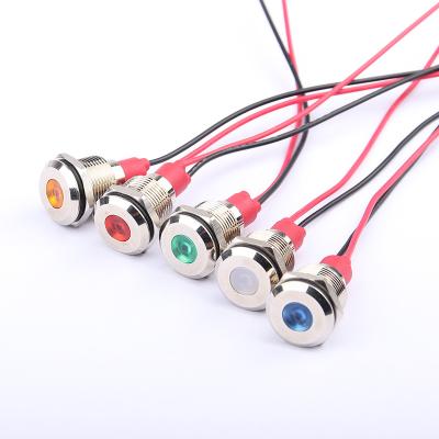 China Single Waterproof Metal Indicator 12MM Three-color Two-color Power Supply Signal Light Belt Wire Small With LED Light 6/8/10/12MM for sale