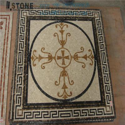 China Modern Natural Polished High Quality Lobby Carpet Mixed Color Border Designs Waterjet Square Marble Flooring Pattern for sale