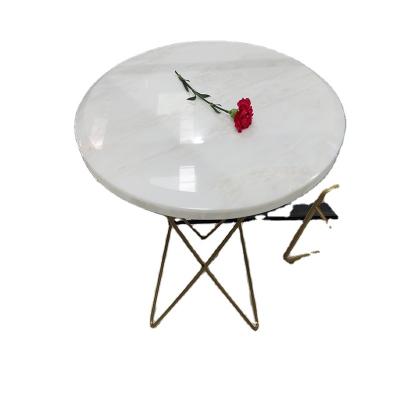 China 2020 modern gold stainless steel carrara marble coffee table fashion white dining table centerpiece tea center for sale