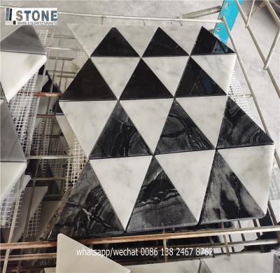 China Modern Marble Mosaic Black Color In Kitchen Wall With White Marble Triangle Shape for sale