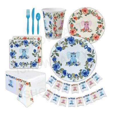 China Elegant Birthday Party Supplies China Event Elephant Gender Reveal Disposable Paper Plates Baby Shower Party Supplies For Baby for sale