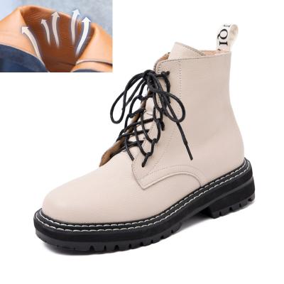 China 2020 Autumn Winter Women Breathable Wholesale Ankle British Genuine Leather Thick With Fur Ladies Short Boots Motorcycle Shoes for sale