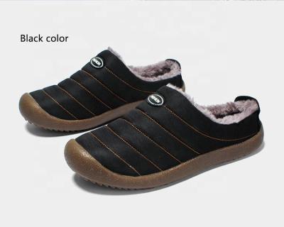 China Fashion Trend Mens Fashion Shoes Water Resistant Down Vamp And Heat Fleece Striped House Slippers With Durable Rubber Sole for sale