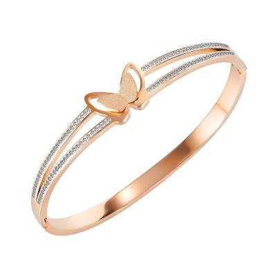 China Newest Romantic Butterfly Shell Bangles Wholesale Rose Gold white Crystal Charm Design Luxury Bracelets for sale