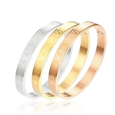 China 2023 CLASSIC Fashion Jewelry Bangle Bracelets Roman Numerals Fine Stainless Steel Jewelry Bracelets for sale