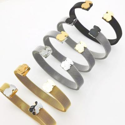 China Cute Fashion Jewelry Bracelets Bulk Stainless Steel Bear Shaped Designer Charm Mesh Bracelets for sale