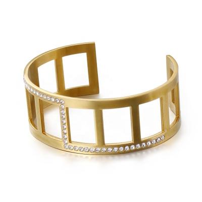 China 2022 Fashion High Quality Plain Gold Stainless Steel Bangle Wide Hollow Cuff Bangle Bracelet for sale