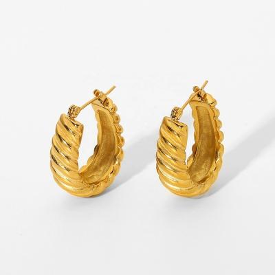 China Fashion Fine Waterproof Gold Plated Stainless Steel Chunky Twisted Crescent Hoop Earrings Huggie Earrings for sale