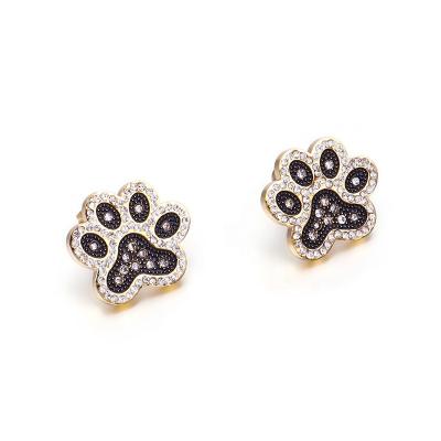 China Lovely Personalized Cat Jewelry Designer Iced Out CZ Cute Pet Charm Cute Footprint Stud Earrings for sale