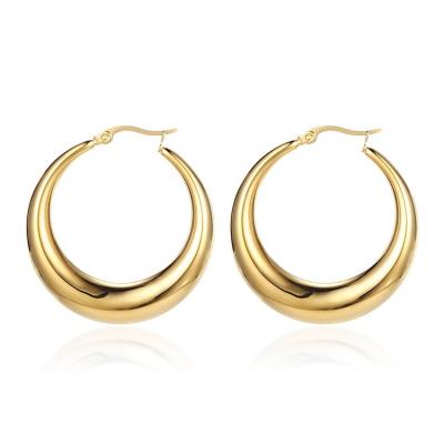 China Trendy Simple Stylish Fashion Women Earrings Thin Stainless Steel 18K Gold Hoop Huggie Hoop Earrings for sale