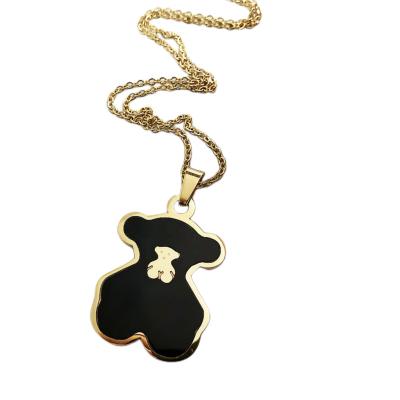 China Designer Bear Pendant High Quality Fine Black Gold Jewelry Cute Famous Branded Inspired Necklace For Women for sale